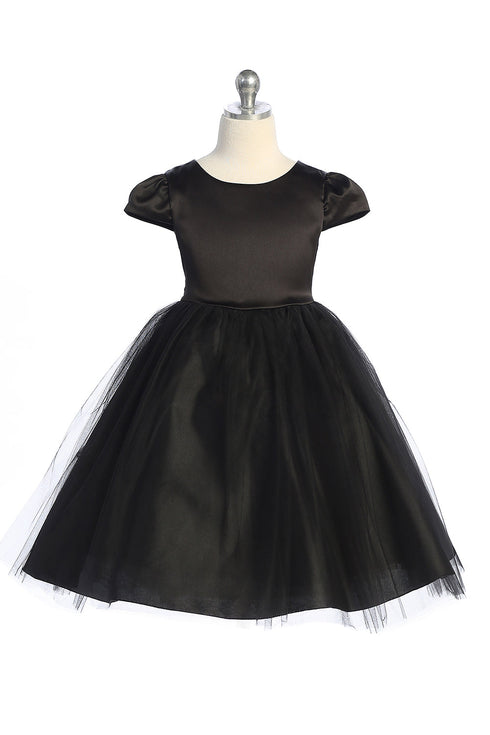 Girls Cap Sleeve Waistline Trim Satin Tulle Junior Bridesmaid Dress 2-14